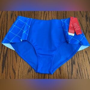 Spanx Flirty Skirted Swim Bottom Electric Blue Geo Bikini Bathing Suit 12 NWT